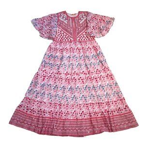 Oliphant Flirty V-neck Maxi in Mendoza Coral Embroidered Sequin Dress - M